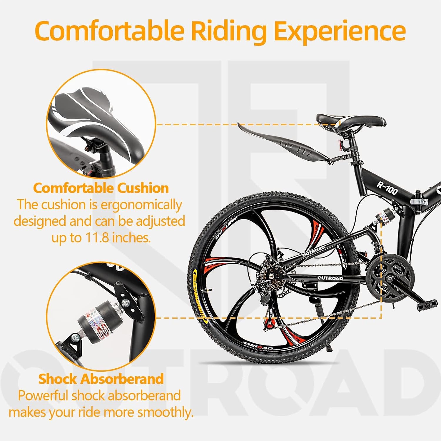 26 Inch Folding Mountain Bike with High Carbon Steel, 21 Speed City Bike with Dual Suspension, Folding Bicycle for Adults Men and Women