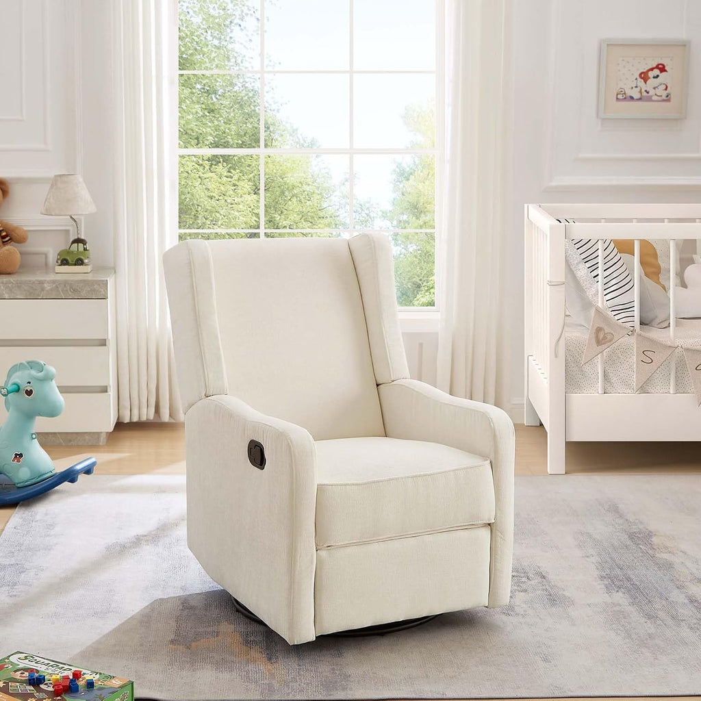 Nursery Glider Recliner Chair for Adults, Modern Swivel Rocker Recliners with Footrest, Comfy Chenille Rocking Chair Nursery for Living Room, Bedroom, Beige