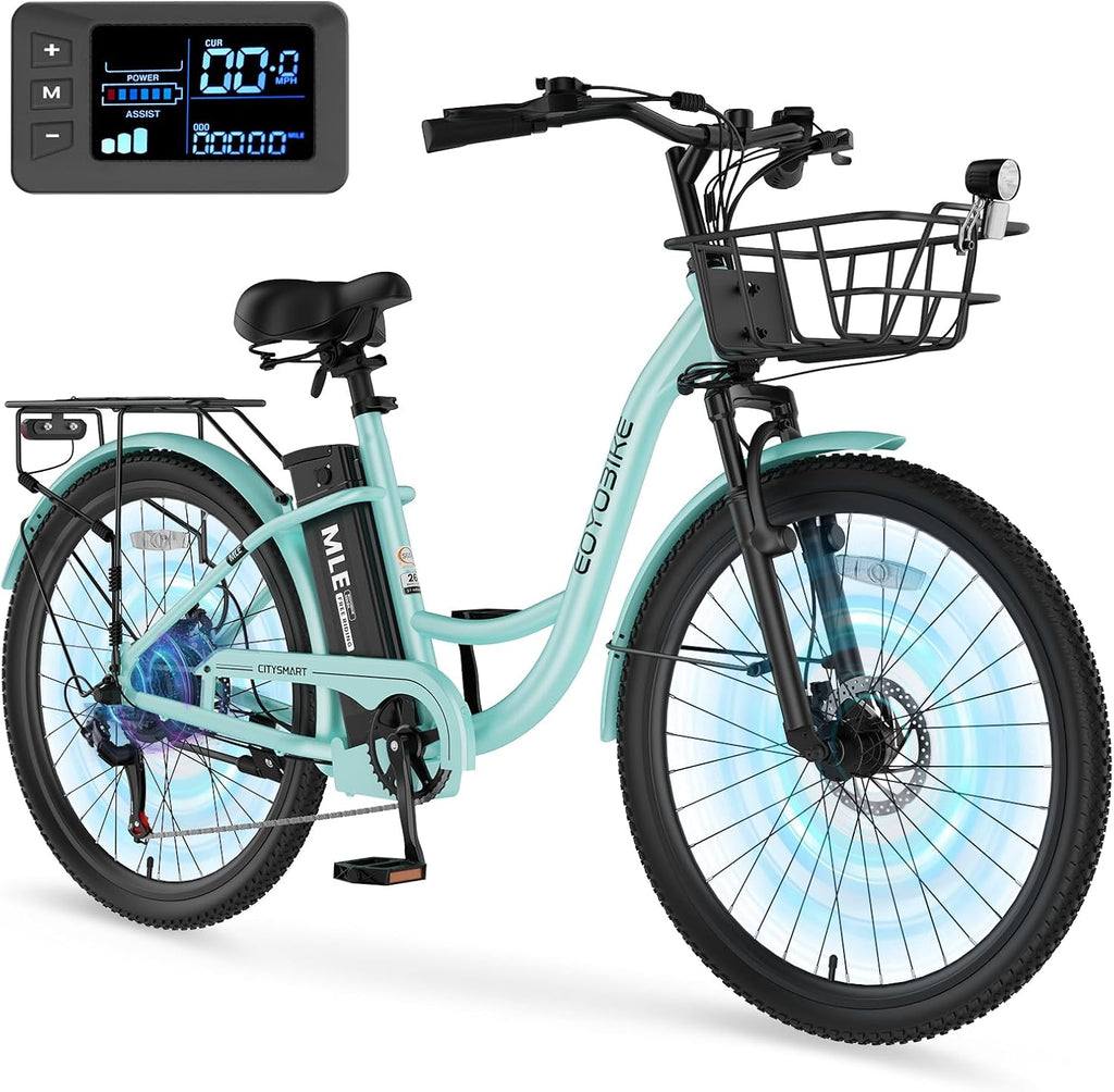 MOPHOTO Electric Bike for Women Adults, 700W Peak Power, 40 Miles Electric Cruiser Bike with 36V 10.4Ah Battery, 7-Speed Electric Bicycle, 24' 26' Tires and Front Fork Suspension