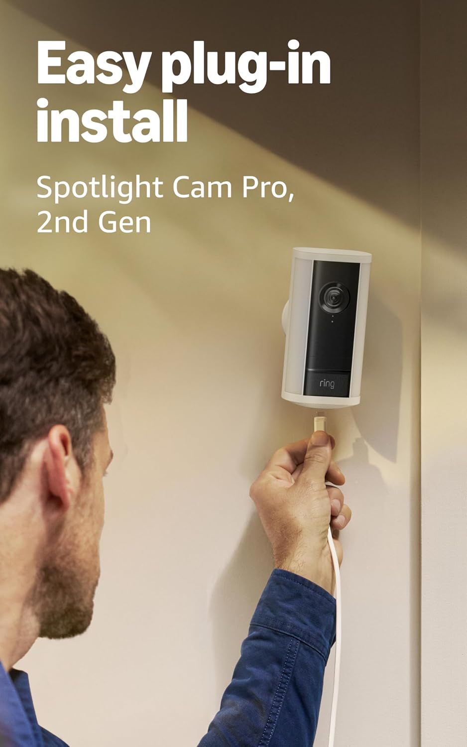 Ring Spotlight Cam Pro, Plug-In (Newest Model), White with Indoor Cam Plus (Newest Model), White