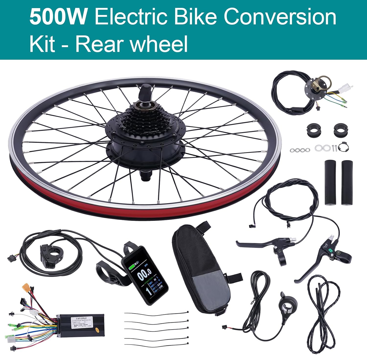 24' Electric Bike Conversion Kit, 36V 500W Rear Wheel E-Bike Conversion Kit,Powerful Motor E-Bike Conversion Kit Dual Mode Controller W/LCD Display Twist Throttle PAS Ebike Wheel Kit