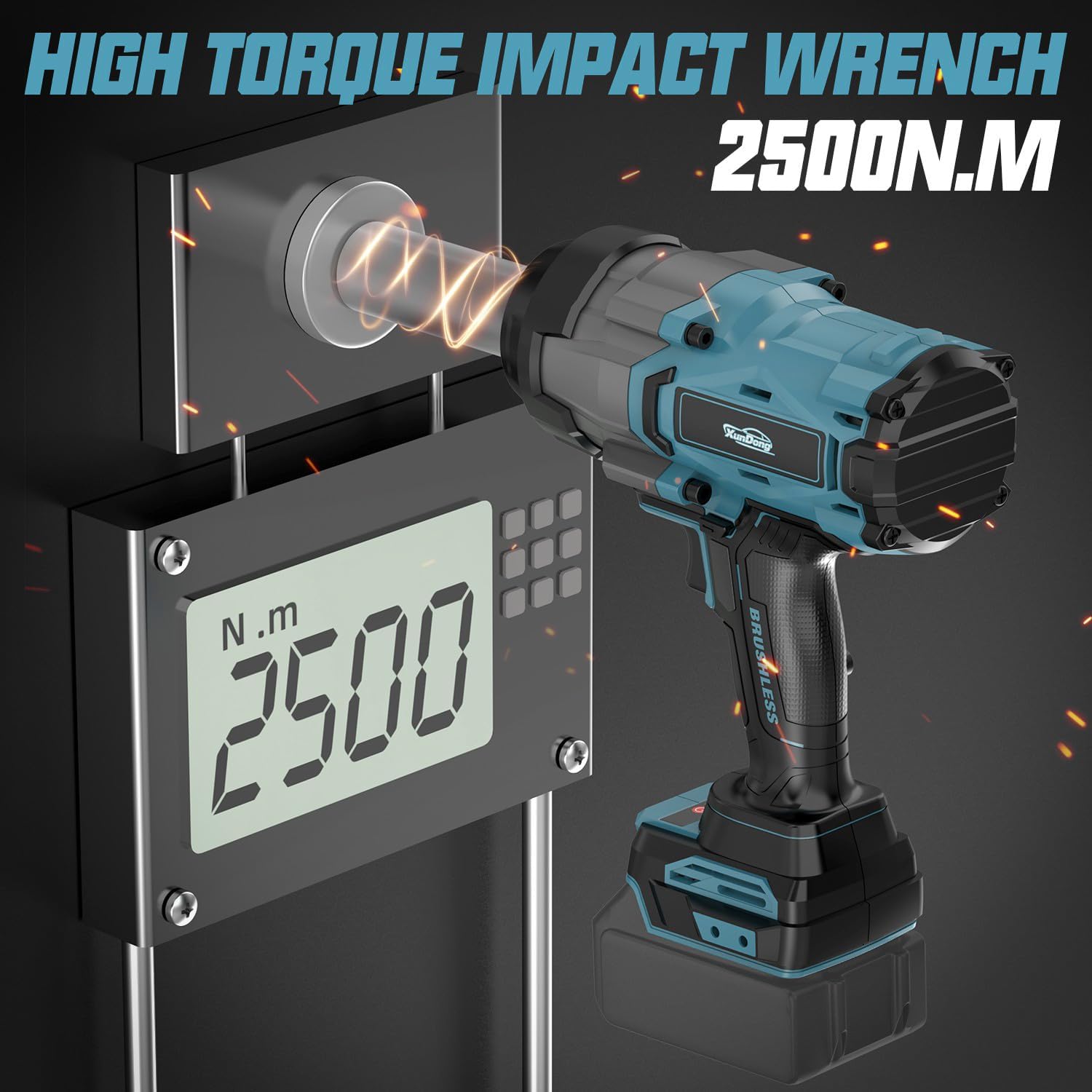 Cordless Impact Wrench 3/4' Compatible with Makita 18V Battery, 1850Ft-lbs(2500N.m) High Torque Impact Gun Heavy Duty, Brushless Electric Power Impact Driver with 4 Speed Modes & LED Work Light
