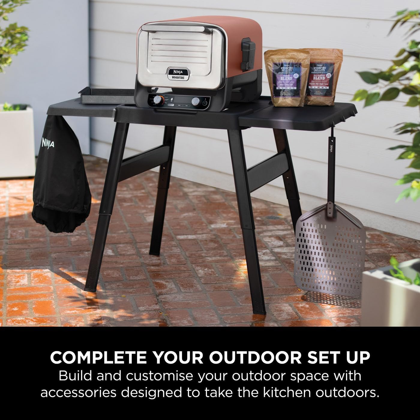 Ninja Woodfire Adjustable Stand & Side Table, Electric Outdoor Oven & BBQ Grill, Heavy-Duty Outdoor Cooking Table & Pizza Oven, 4718J800EUUK, Black