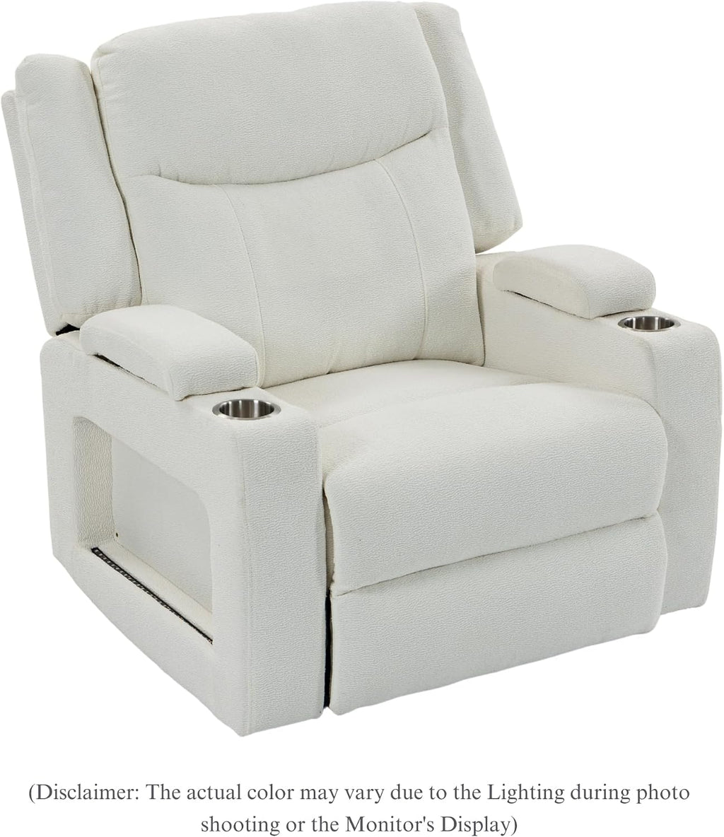 Power Oversized Swivel Rocker Recliner with Dual Motor Adjustable Headrest for Adults, Glider Rocking Chair with Heat Massage, LED Light, USB C Charging, Armrest Storage, Cup Holder