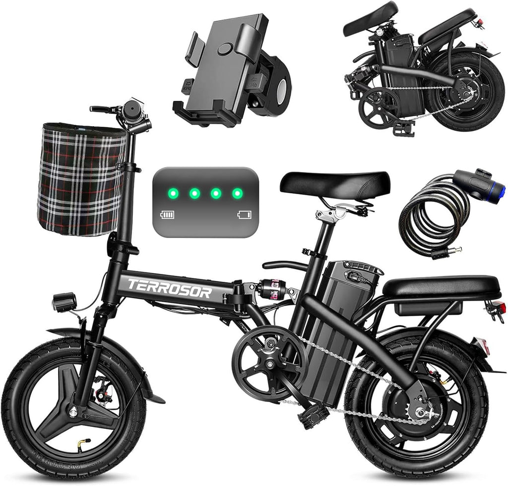 Electric Bike for Adults Teens, Commuter City Folding ebike with 560W Motor and 48V Battery, 24MPH 3-Level Pedals Assist, Dual Disc Brakes,14' Compact Foldable Electric Bicycle with UL 2849 Certified