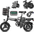 Electric Bike for Adults Teens, Commuter City Folding ebike with 560W Motor and 48V Battery, 24MPH 3-Level Pedals Assist, Dual Disc Brakes,14' Compact Foldable Electric Bicycle with UL 2849 Certified