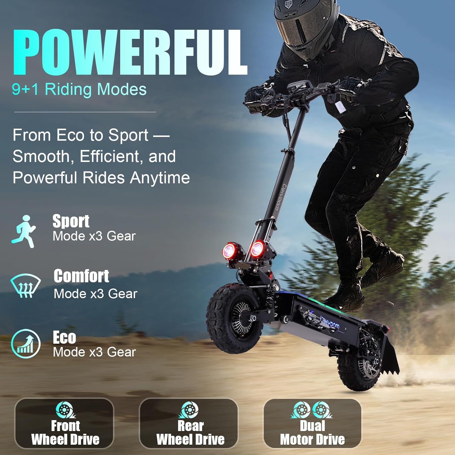 Fast Electric Scooter Adults, 1200W/5600W Off Road E Scooter, 35/50 Miles Long Range, 35/50 MPH Top Speed, 10/11' Tires, Foldable Kick Scooter for Adults and Teens with Dual Suspension