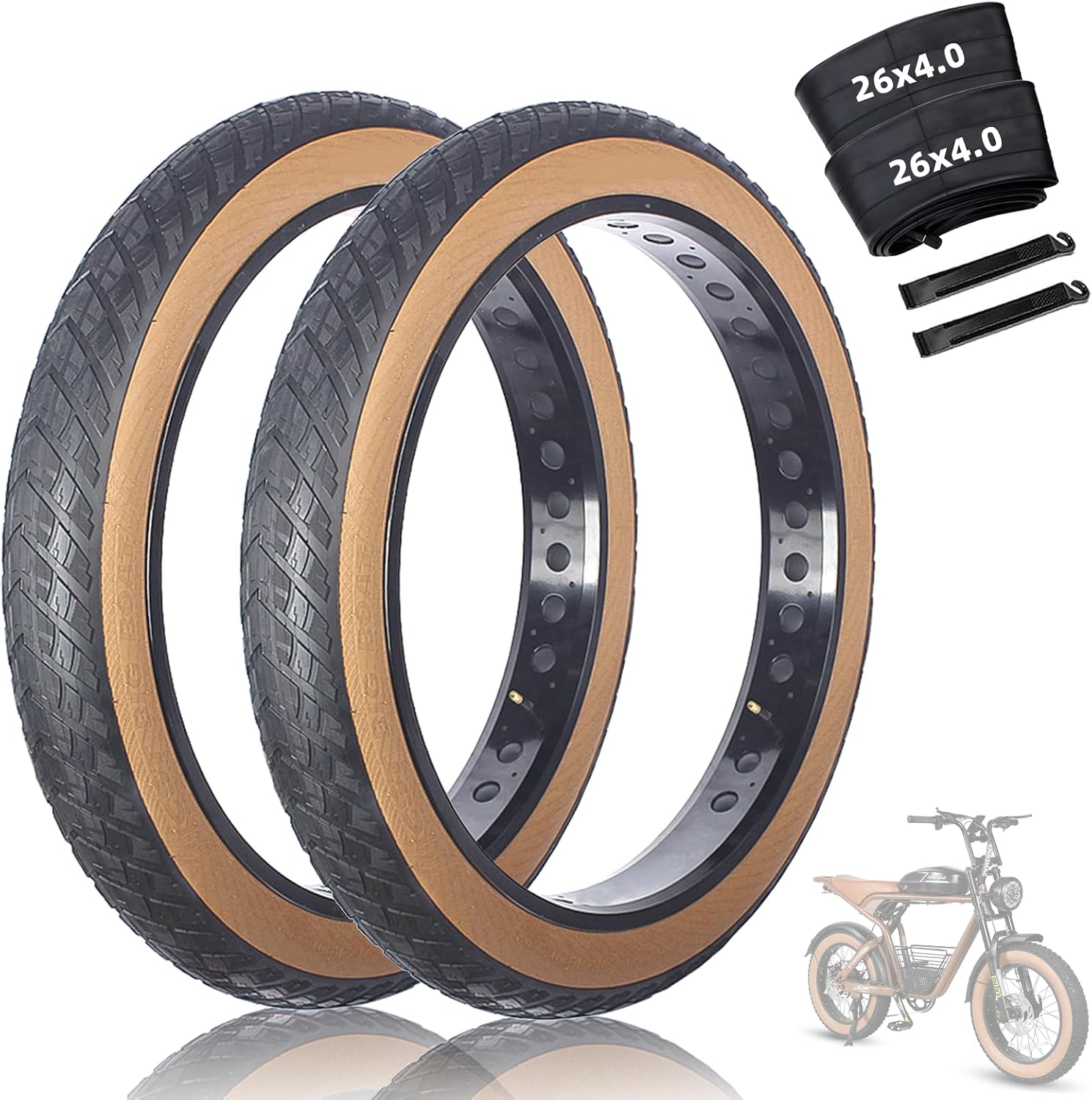 26 x 4.0 Inch 2 Pcs E-Bike Fat Tires with Inner Tubes and Tire Levers Set,Puncture Proof Replacement Tire Compatible with Mountain Beach Snow or 3-Wheel Bikes
