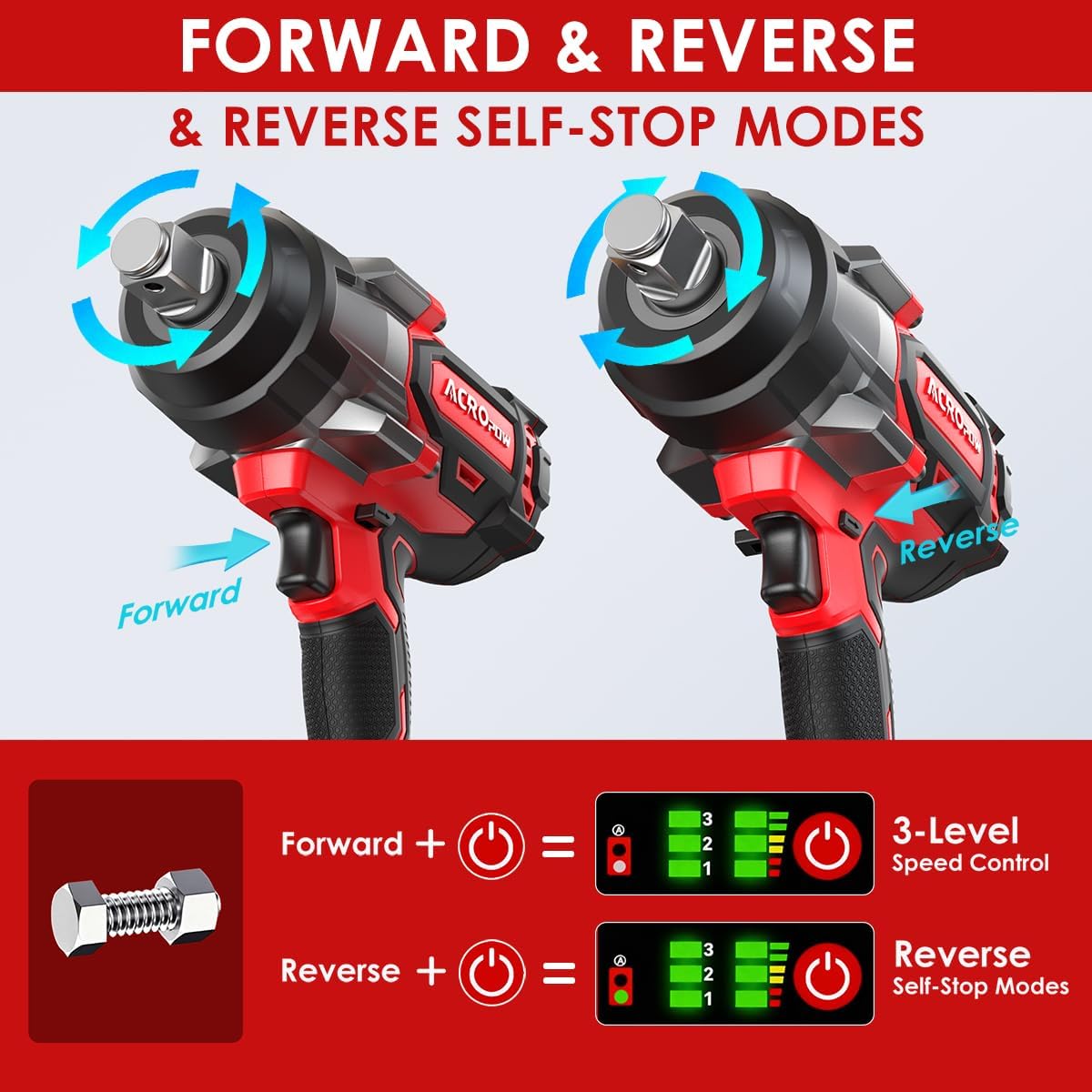 ACROPOW Cordless Impact Wrench Compatible with Milwaukee 18V Battery， 3/4' 1850FT-LBS Brushless High Torque Impact Driver, Auto-Stop Reverse, Variable Speed Heavy Duty Impact Gun(Bare Tool)
