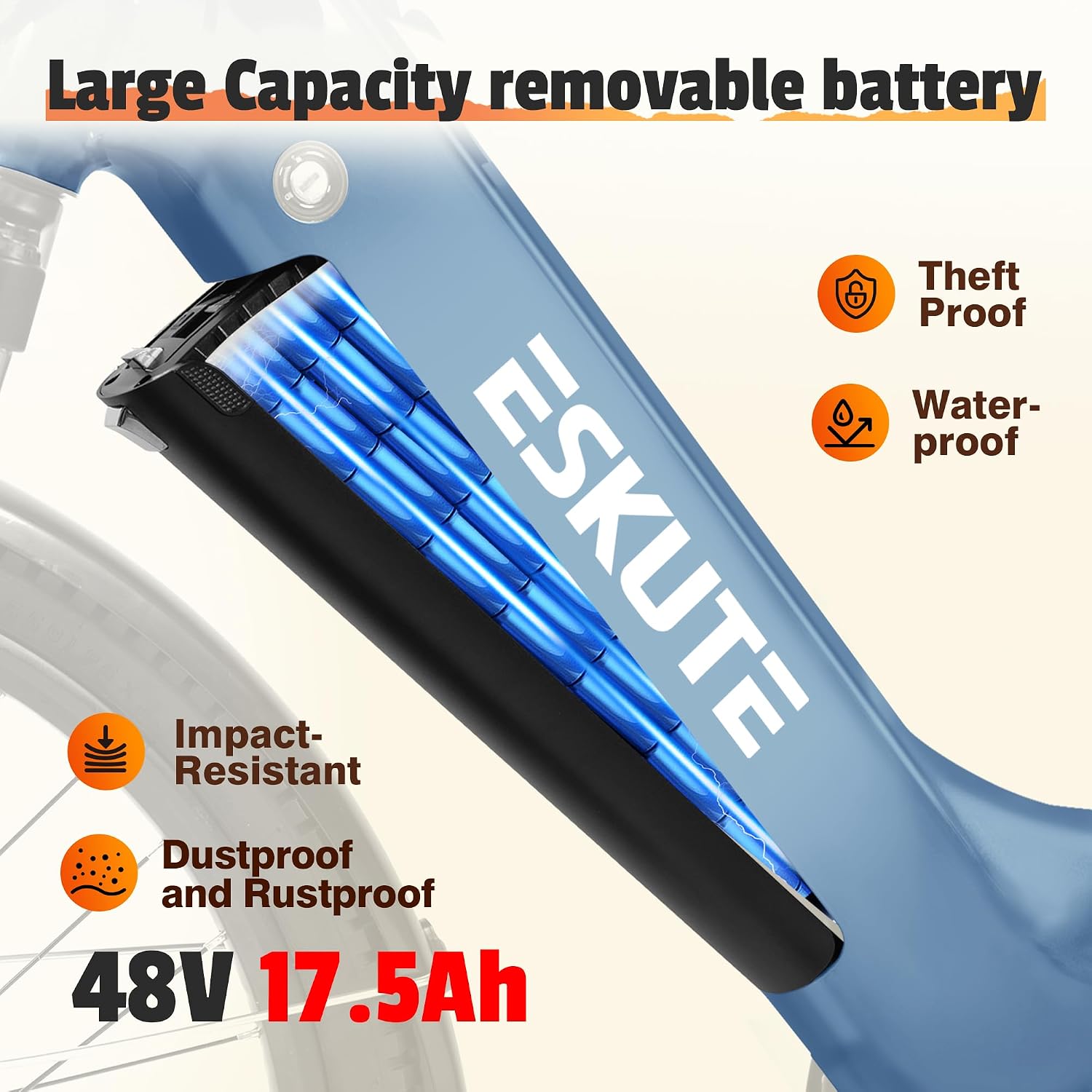 ESKUTE Electric Bike for Adults-1300w Peak Ebike, 28MPH Step Thru Electric Bicycle，70Miles 840 WH Removable Battery e-Bike, 7-Speed 26'' tire, Adjustable Stem,