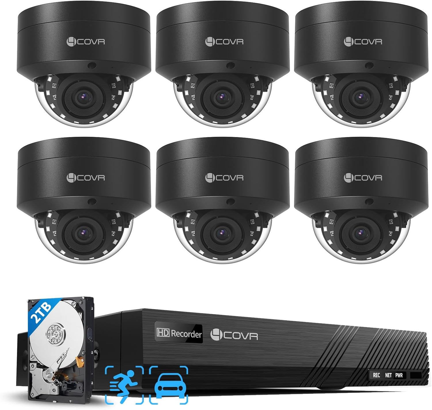4COVR PoE Security Camera System, 6X 8MP IK10 Vandal-Proof Commercial Wired PoE IP Dome Camera IP67, AI Human Vehicle Detection, 8 Channel 4K NVR 2TB HDD, 24/7 Home Surveillance Outdoor, LY54AB8M0806