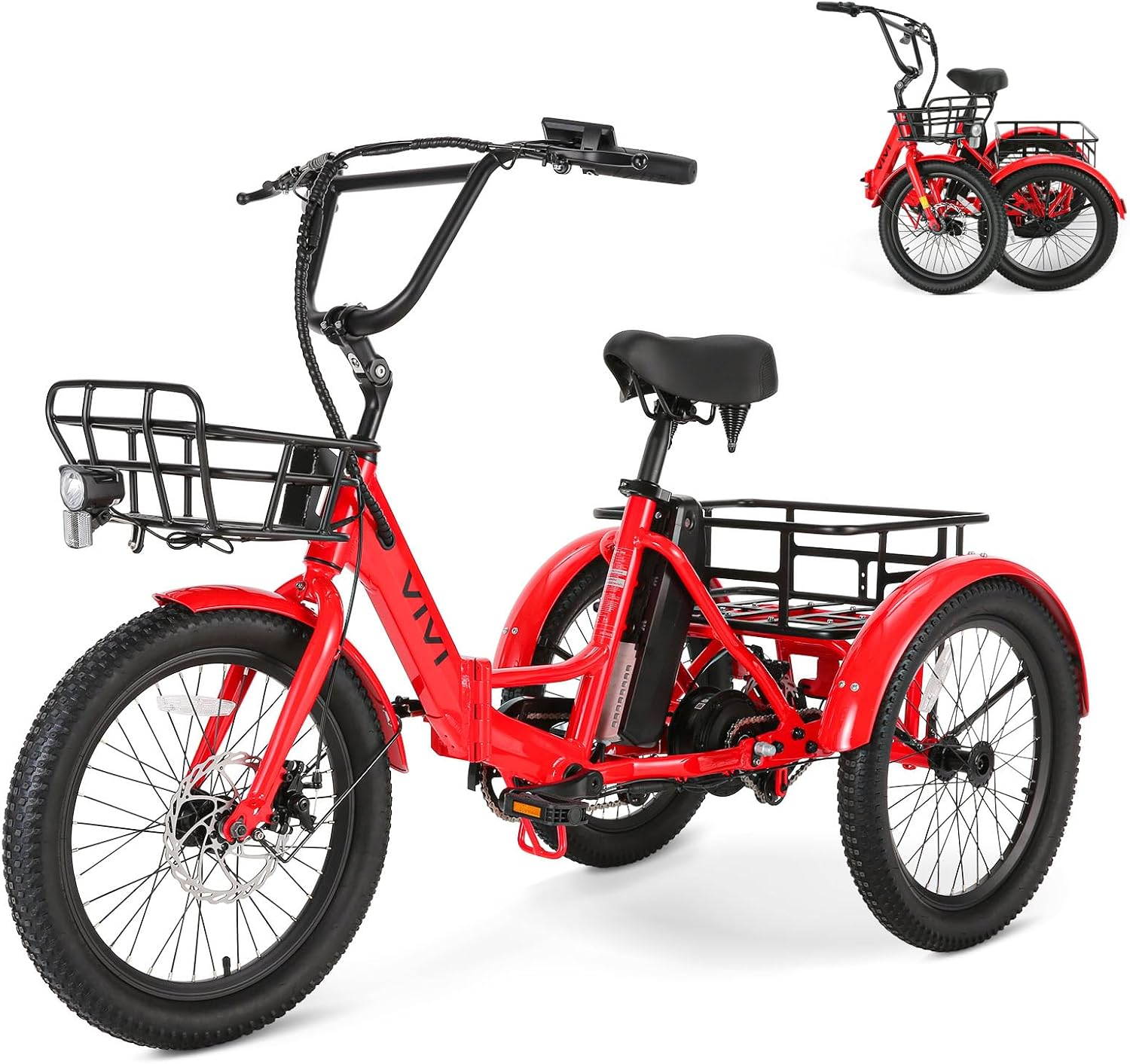 Vivi 750W Peak 20'' Folding 3 Wheels Electric Bicycle Bikes, 48V 10.4Ah Removable Battery Electric Tricycle for Adults, Speed Differential, 15.5MPH Eletric Trike with Bracket