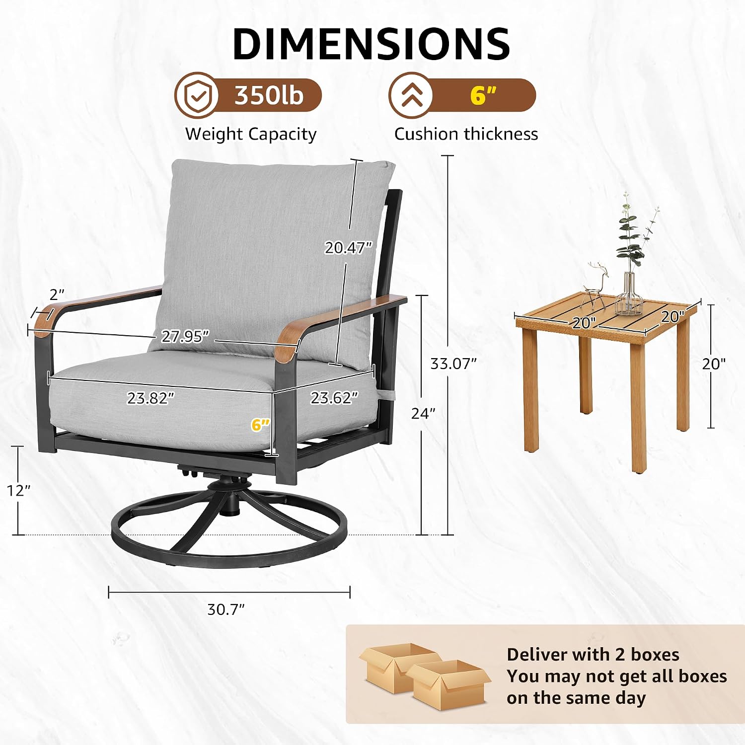 NATURAL EXPRESSIONS Outdoor Bistro Set,3 Piece Swivel Glider Rocking Chairs Patio Conversation Furniture Set with 2 Rockers,Metal Table,6' Thick Cushions for Backyard, Porch,Balcony,350lbs