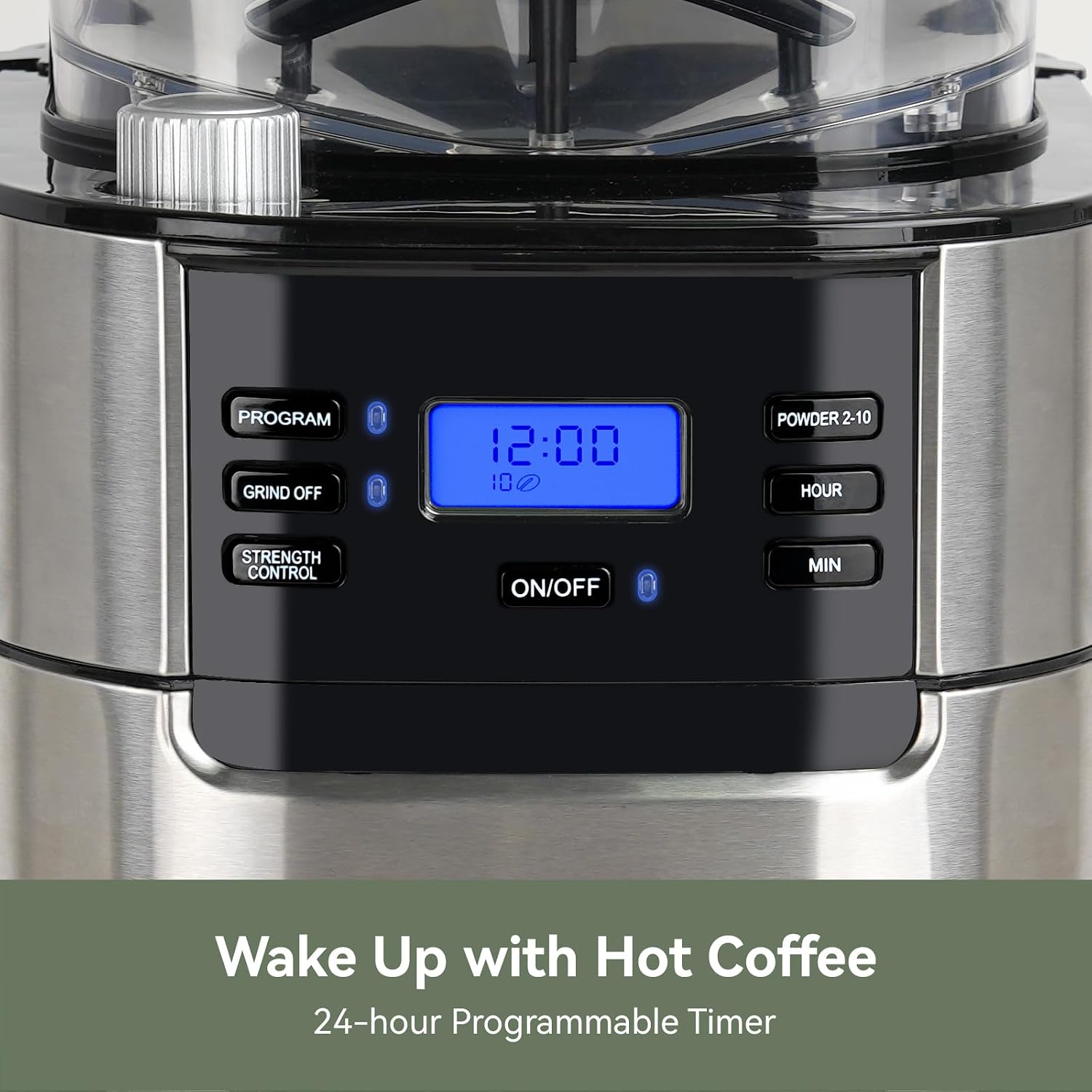 Gevi 10-Cup Drip Coffee Maker with Burr Grinder | Programmable Timer, 1.5L Water Tank, Reusable Filter, Warming Plate, All-in-One Brew & Grind Coffee Machine