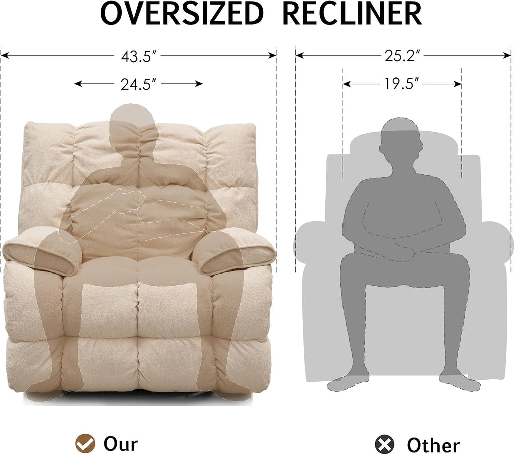 SITJOY Oversized Power Swivel Rocker Recliner Chair, Overstuffed Extra Wide Rocking Chair for Big and Tall, Glider Recliner Nursery Chair, USB Charging, Soft Breathable Fabric in Beige, Power