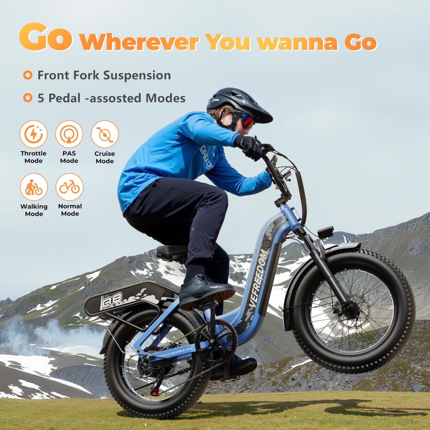 EUY Electric Bike for Adults, 1500W Peak Motor Ebike, 48V20Ah, 20'' x 4.0'' Fat Tire Electric Mountain Bike, Commute E Bike with 70 Miles, 7 Speed and Dual Suspension Electric Bicycle