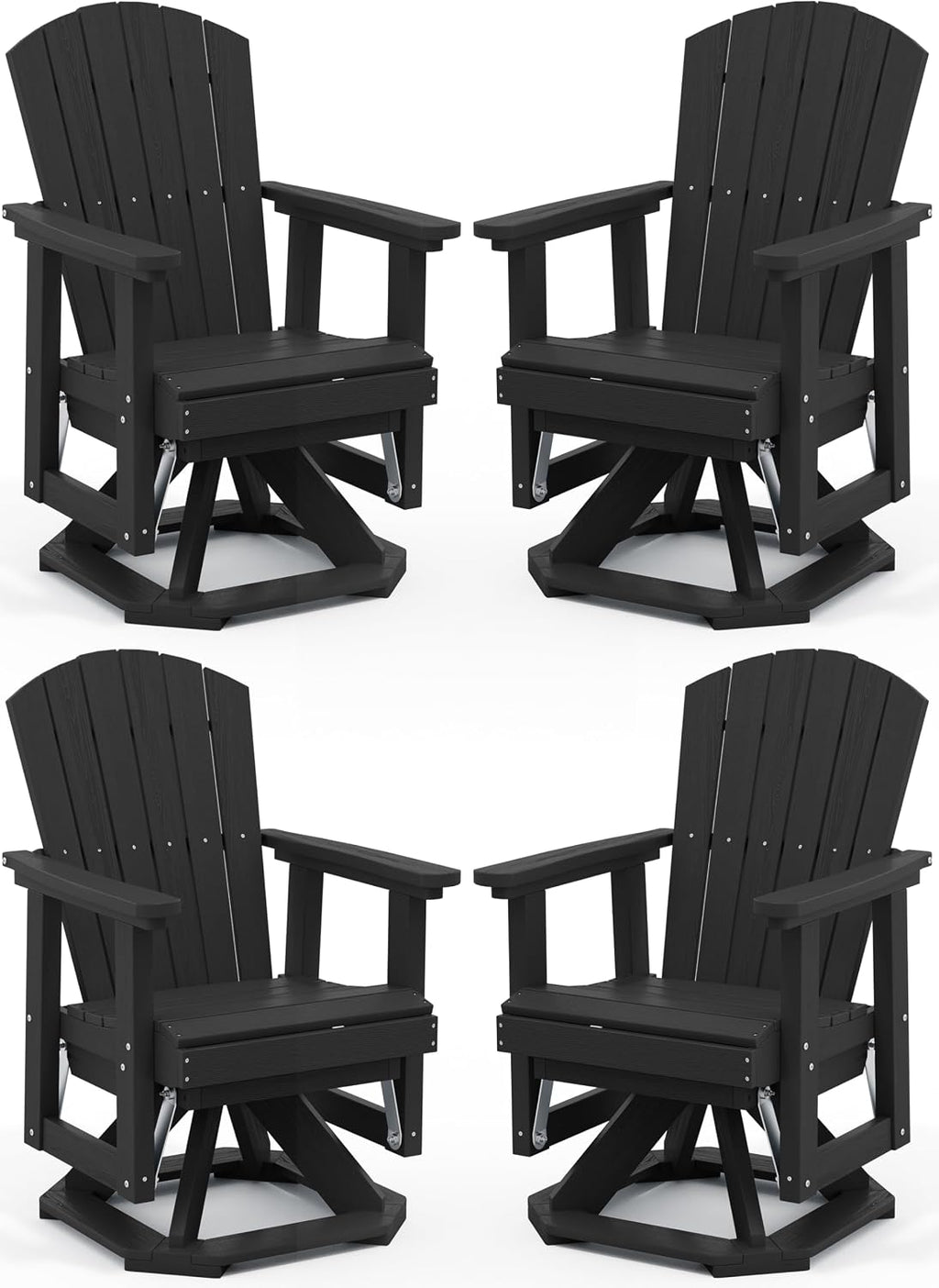 SERWALL Adirondack Swivel Glider, HDPE Glider Set of 4 for Outdoor, All-Weather Glider Rocking Chair for Porch, Balcony, Black