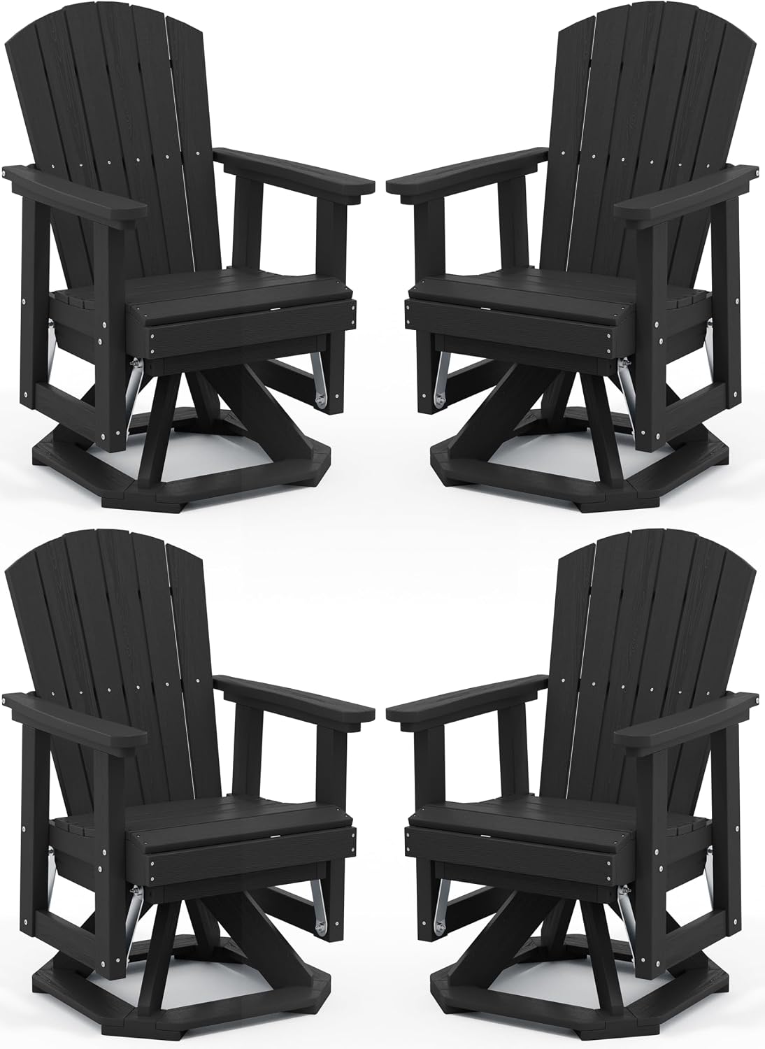 SERWALL Adirondack Swivel Glider, HDPE Glider Set of 4 for Outdoor, All-Weather Glider Rocking Chair for Porch, Balcony, Black