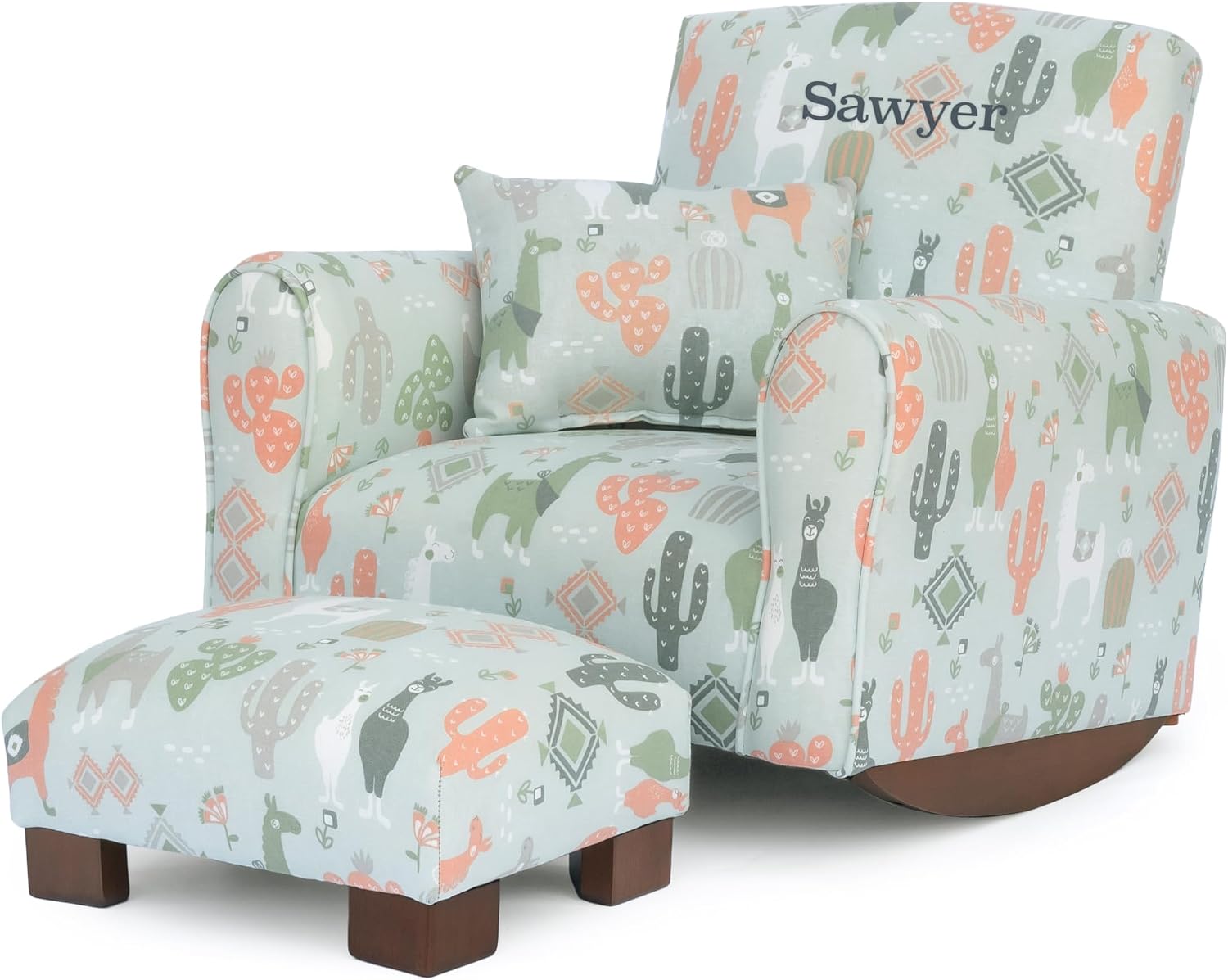 Toddler Personalized Armchair, Kids Upholstered Rocking Chair with Personalization, Toddler Chair with Personalized Name, Comfy Child Armchair, (Llama Print, Rockers)