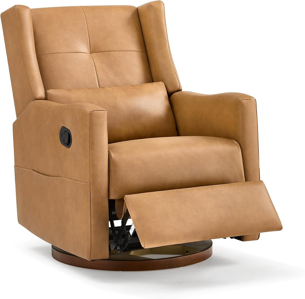 KISLOT Upholstered Recliner Swivel Glider Nursery Chair Reclining Performance Fabric Rocker with Wood Base,Boucle,Moss Green