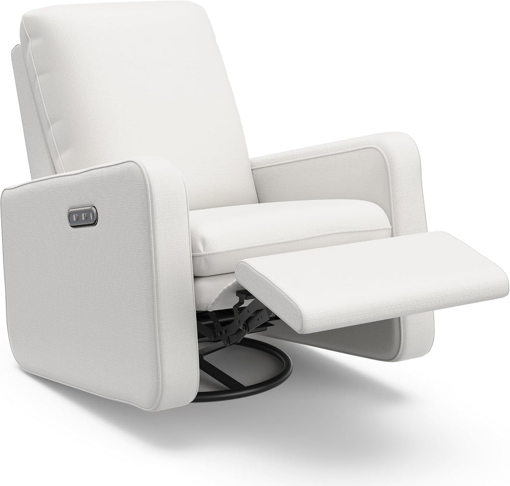Graco Teddi Power Recliner Swivel Glider, Electronic Power Recline, Oeko-TEX 100 Certified, USB-A & USB-C Charger, Premium Cushioning & Comfort – (Ivory Basketweave)