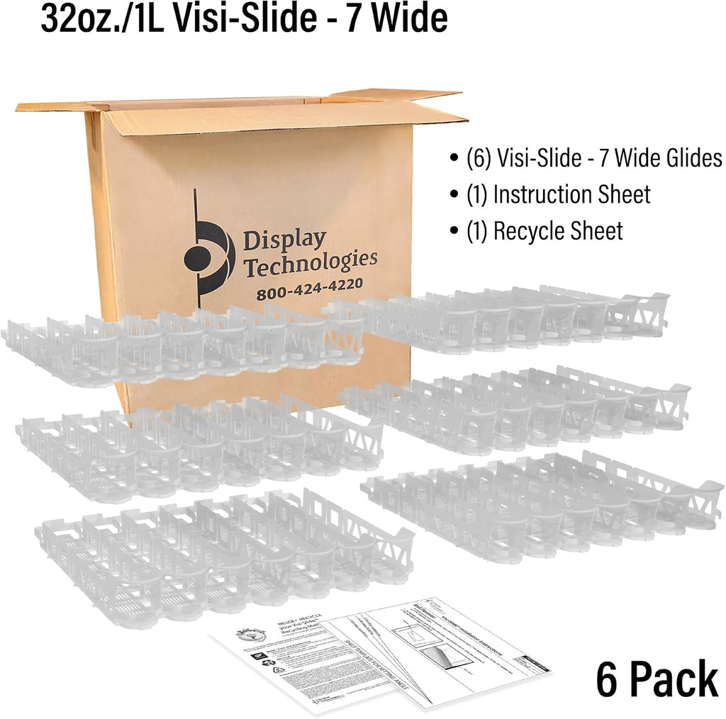 Display Technologies Visi-Slide Drink Organizer - 7-Wide Gravity-Fed Shelf Cabinet and Refrigerator Organizers and Storage for Cans, Bottles and More (Pack of 6)