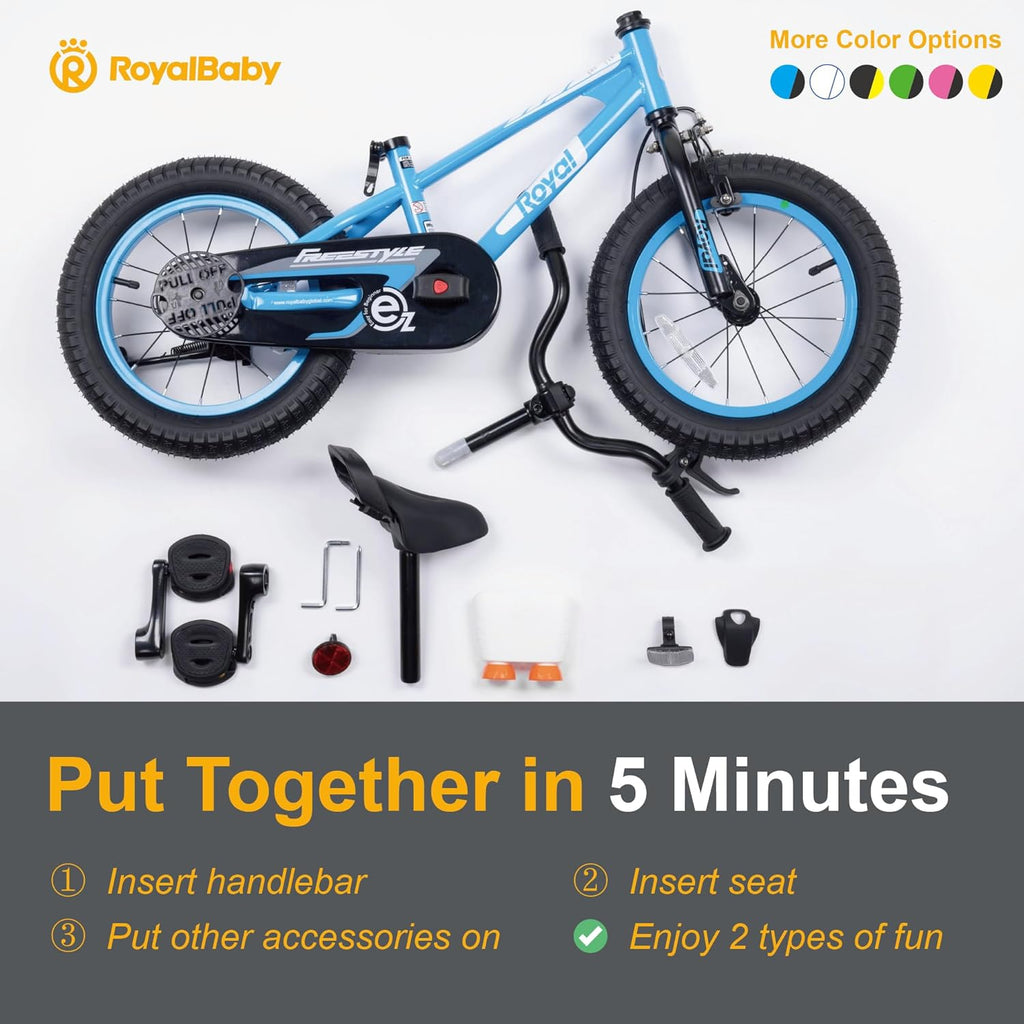 RoyalBaby EZ Kids Bike 12 14 16 18 20 Inch Balance Pedal 2-in-1 Training Bicycle Boys Girls Ages 3 to 12 Years Easy Learn for Beginners