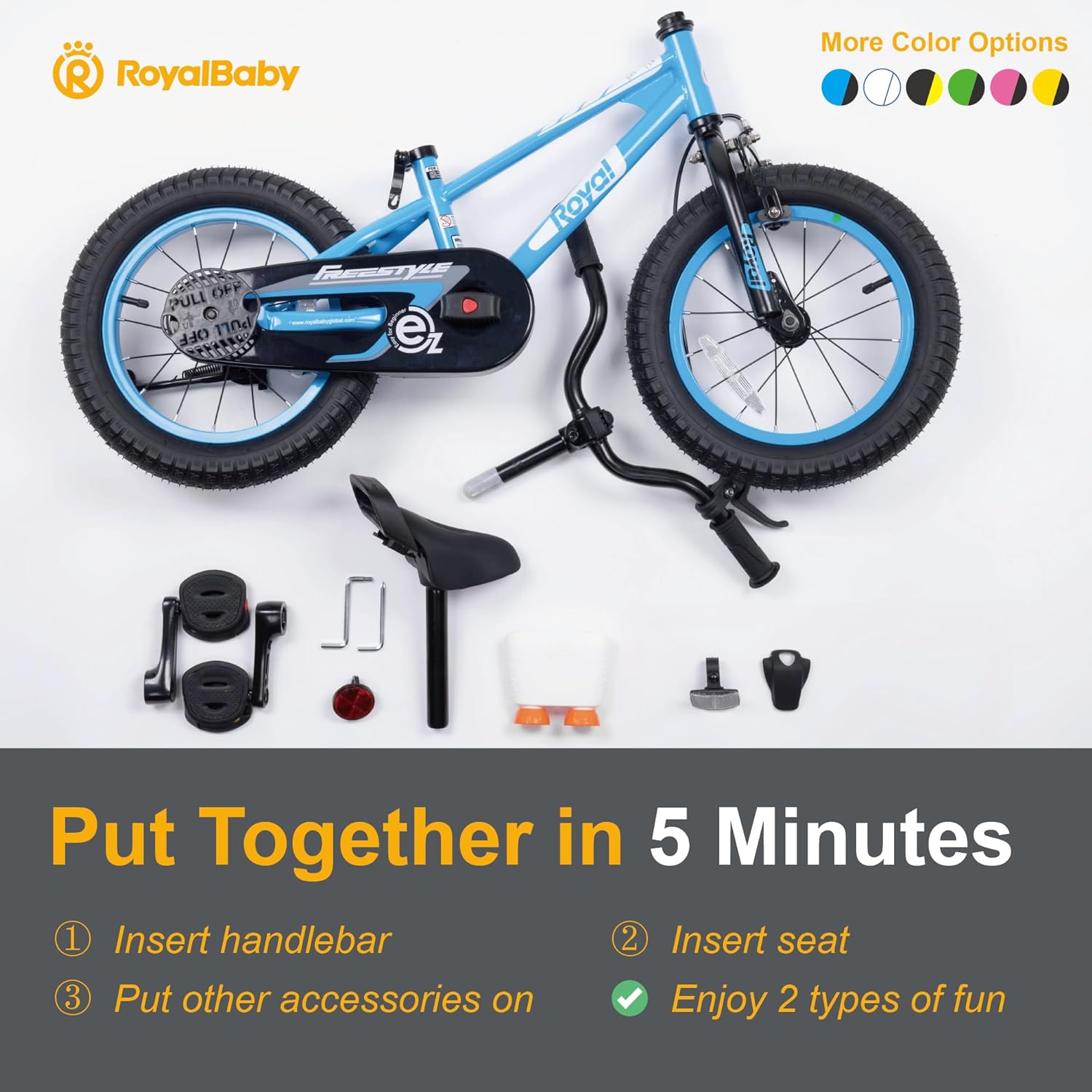 RoyalBaby EZ Kids Bike 12 14 16 18 20 Inch Balance Pedal 2-in-1 Training Bicycle Boys Girls Ages 3 to 12 Years Easy Learn for Beginners