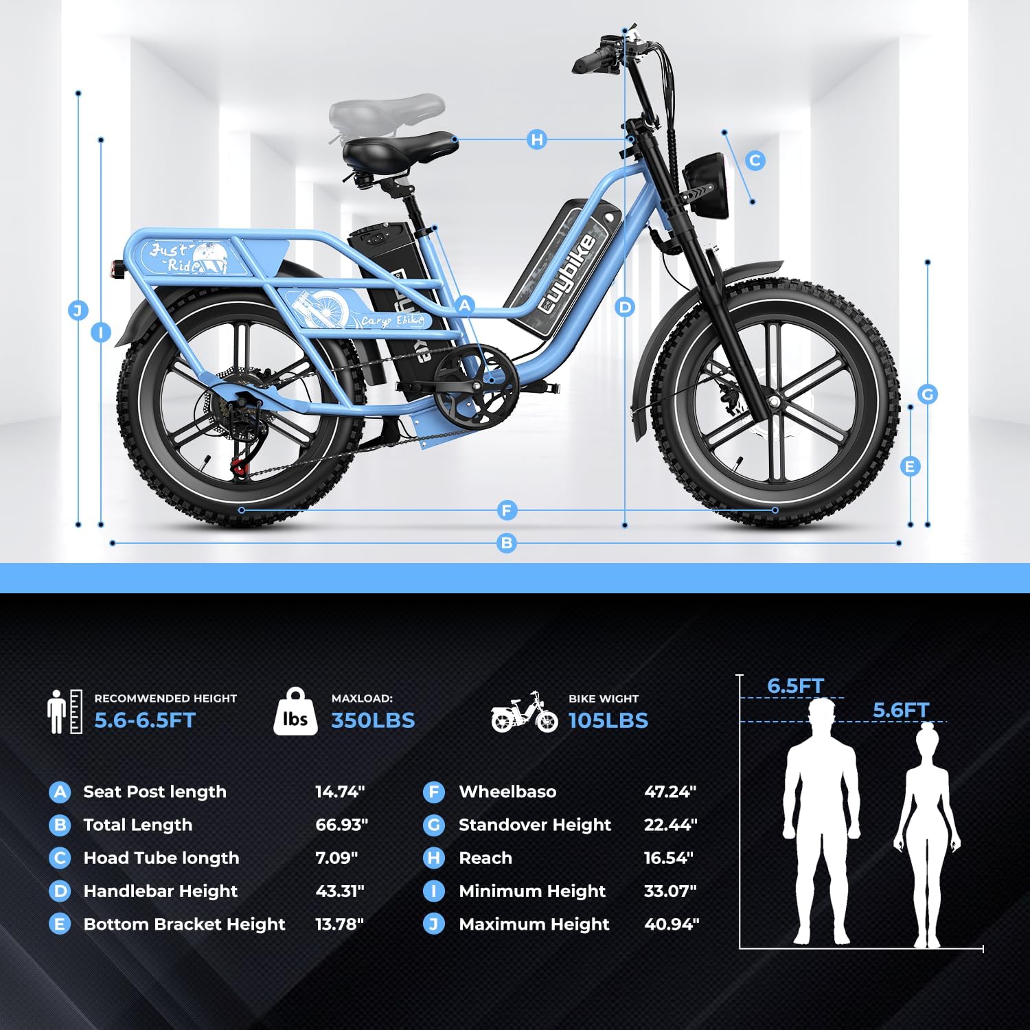 Dual Battery Electric Bike for Adults, Cargo Ebike with 48V 60AH Removable Battery Up to 160 Miles, 1450W Peak Motor Electric Bicycle, 20' x 4' Fat Tire 7 Speed Hydraulic Disc Brakes E Bike