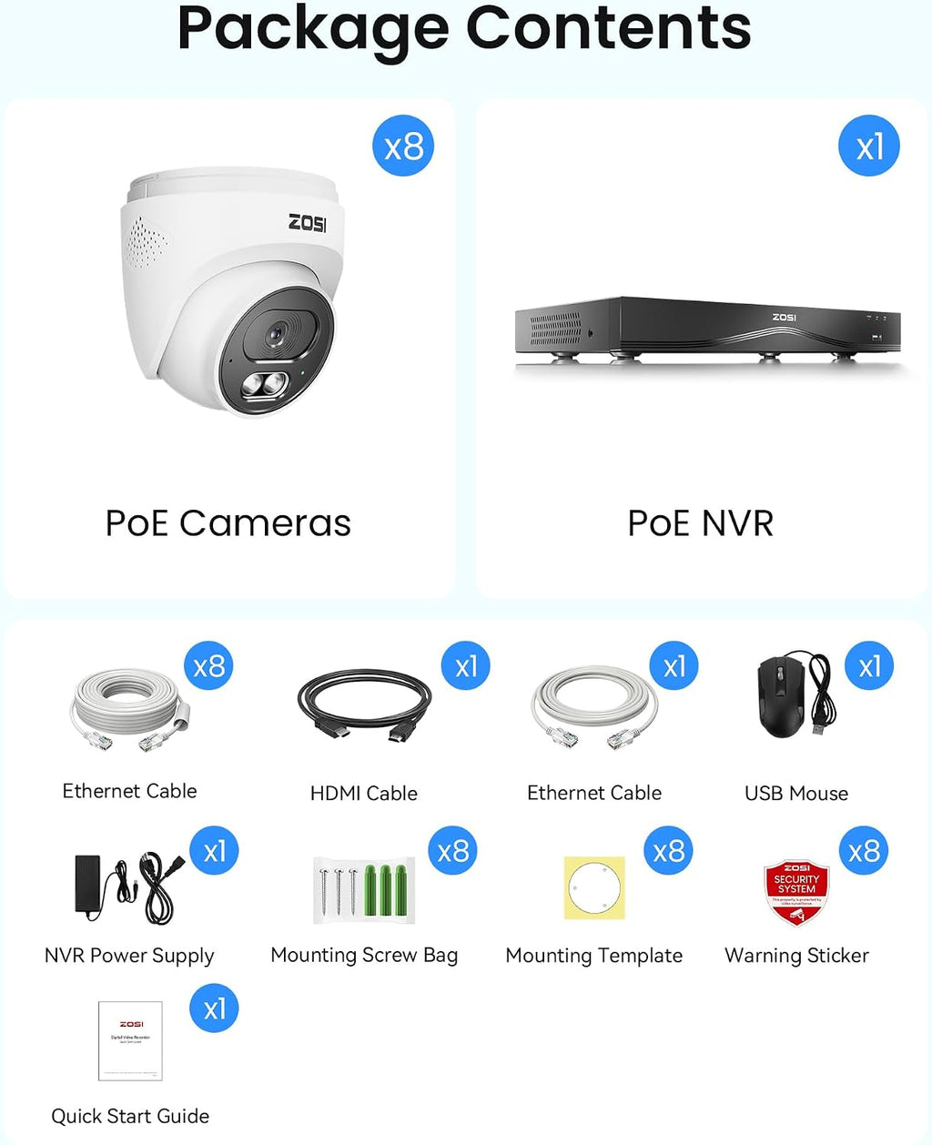 ZOSI C220 4K 8MP 16CH POE NVR Security Camera System (32CH Expandable), 8 x 8MP PoE IP Cameras Outdoor Indoor, 24/7 Recording, AI Human/Vehicle/Face Detection, Two-Way Talk, Night Vision, 4TB HDD
