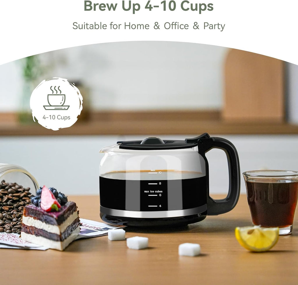 Gevi Grind & Brew Coffee Maker 10 Cup, Built-In Burr Grinder Drip Coffee Machine, Programmable Touch Screen, 4-Hour Warm Plate, Permanent Filter & Glass Carafe