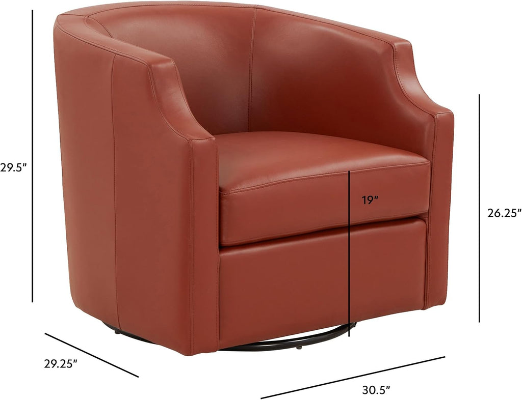 Erenson Caramel Top Grain Leather Swivel Glider Barrel Chair