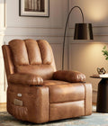 Oversized 27' Power Recliner Chair with Heat and Massage - 360° Swivel Faux Leather Rocking Chair for Adults with Cup Holder for Living Rooms, Bedrooms, and Nurseries - Brown
