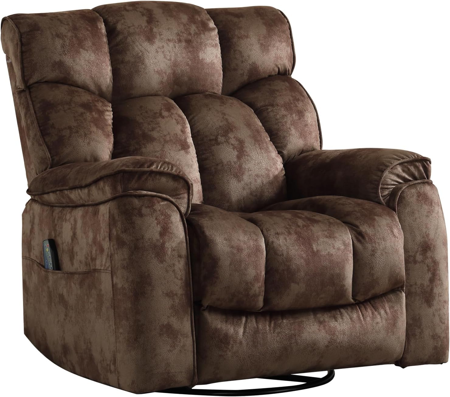 INZOY Oversized Rocker Recliner with Heat and Vibration, Manual Swivel Rocking Chair with Vibrating Massage, Comfy Padded Overstuffed Soft Fabric Heated Recliner, Brown