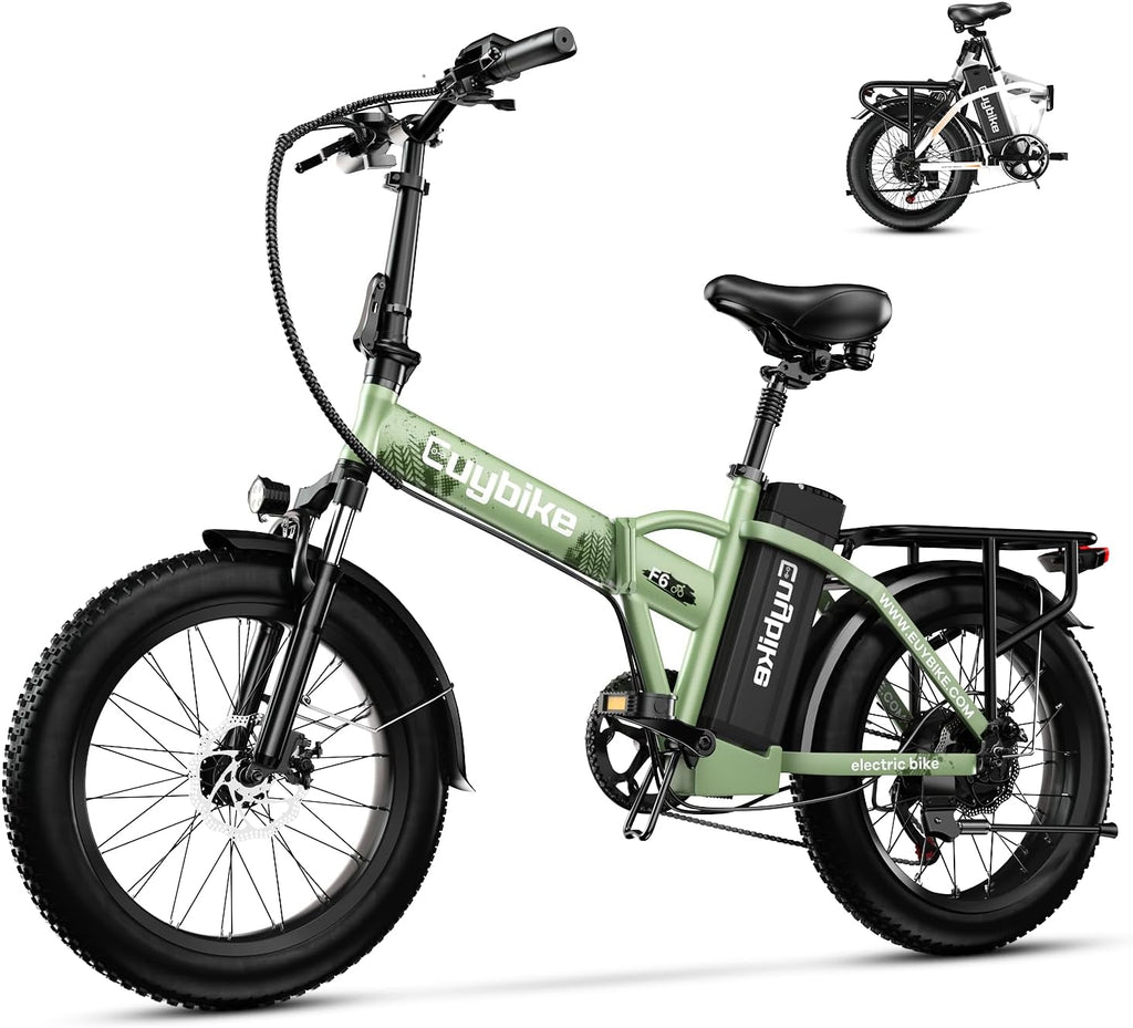 Foldable Electric Bike for Adults, 30+MPH, 48V 20Ah Removable Battery up to 80Miles, 20' Fat Tire 1000W Peak Dirt Ebike Adult Electric Bicycle for Commute Beach Mountain Flat Tube E Bike Green