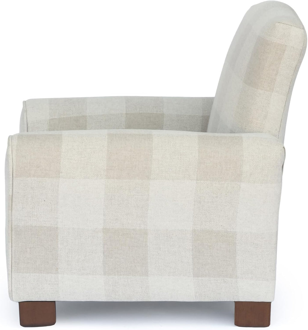 Toddler Personalized Armchair, Kids Upholstered Rocking Chair with Personalization, Toddler Chair with Personalized Name, Comfy Child Armchair (Legs, Natural Check)