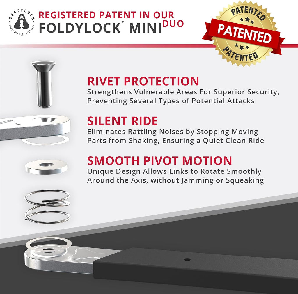 Seatylock FoldyLock Mini Folding Bike Lock - Patented Lightweight Bicycle Lock - Heavy Duty Anti Theft Guard with Key for Electric Scooter & City Bikes