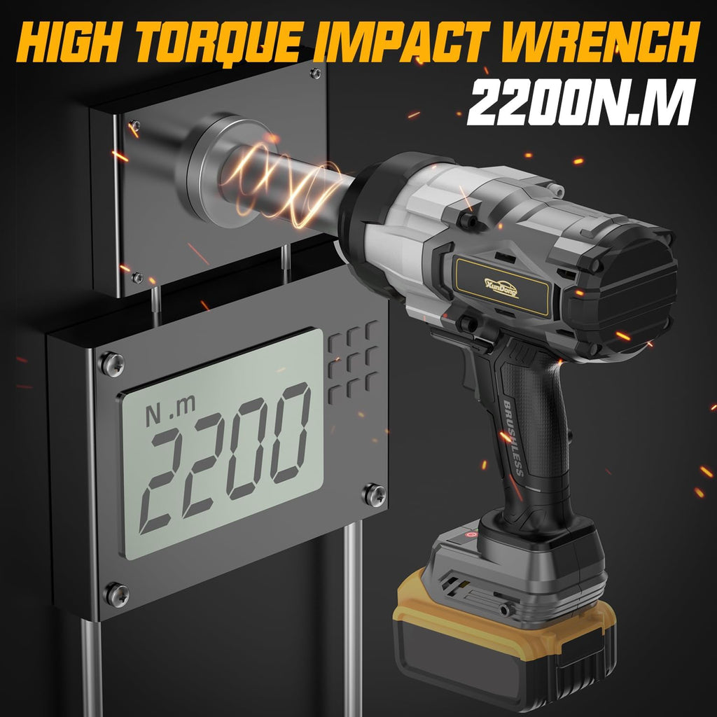 Cordless Impact Wrench 1/2' Compatible with Dewalt 20V Battery, 1600Ft-lbs(2200N.m) High Torque Impact Gun Heavy Duty, Brushless Electric Power Impact Driver with 4 Speed Modes & LED Work Light
