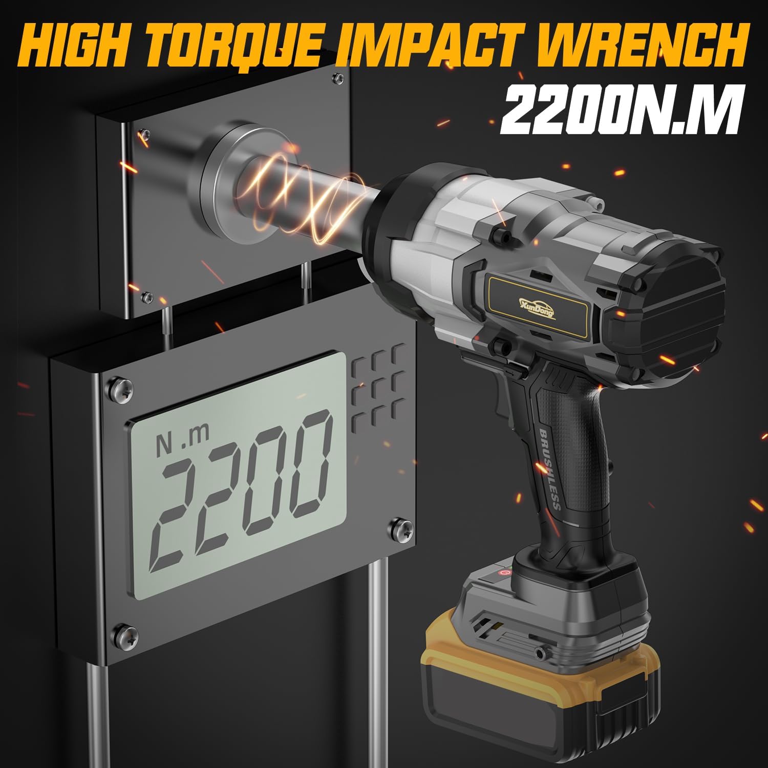 Cordless Impact Wrench 1/2' Compatible with Dewalt 20V Battery, 1600Ft-lbs(2200N.m) High Torque Impact Gun Heavy Duty, Brushless Electric Power Impact Driver with 4 Speed Modes & LED Work Light