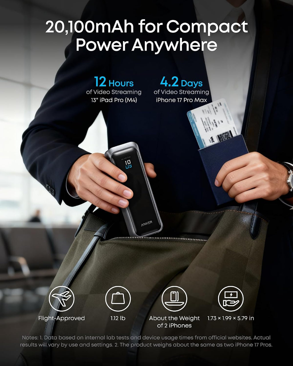 Anker Prime Power Bank, 20,100mAh 3-Port Portable Charger with 220W Max Output, Two-Way Charging, TSA-Approved, App Control, for MacBook, iPhone 17/16 Series, and More (Base Not Included)
