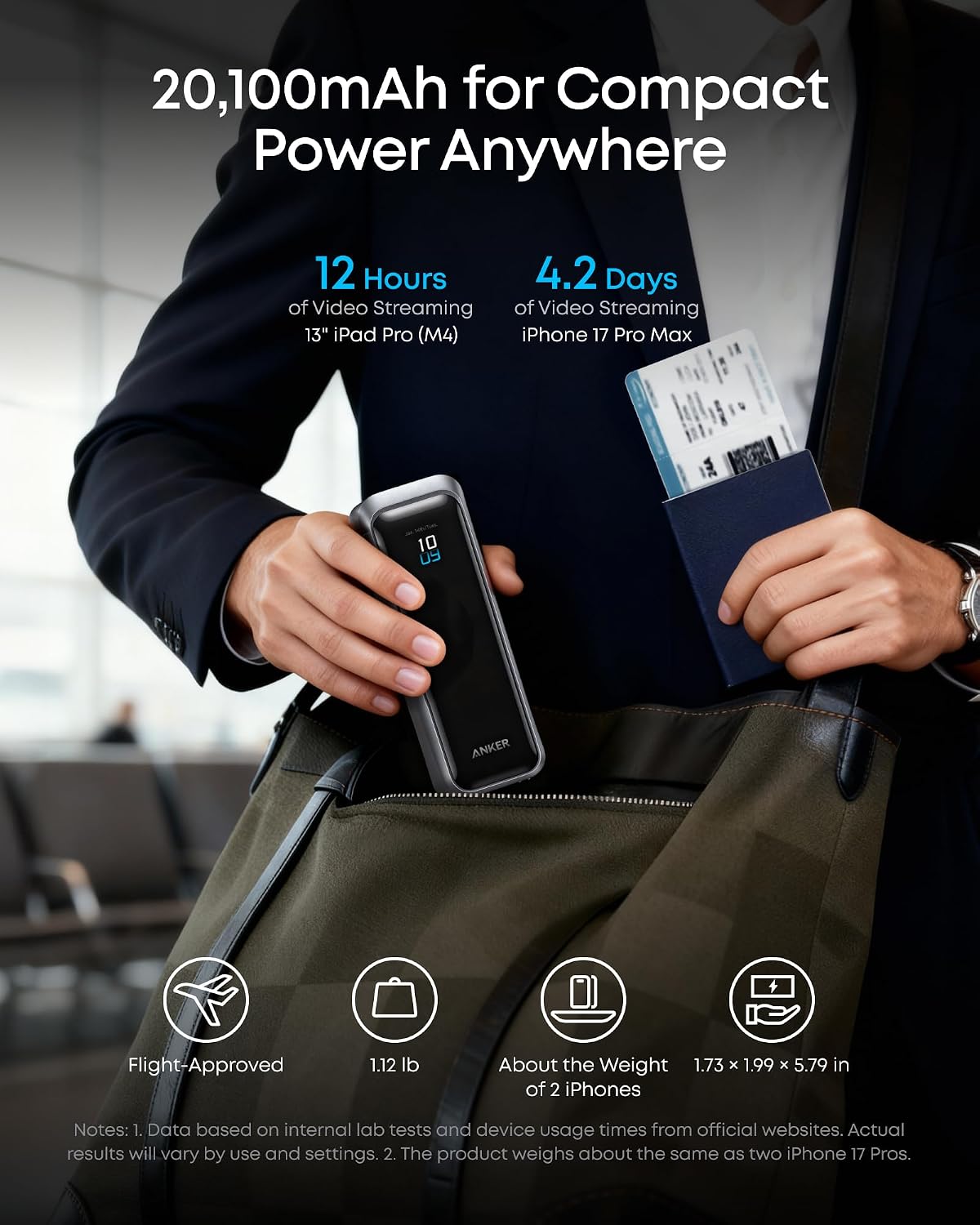 Anker Prime Power Bank, 20,100mAh 3-Port Portable Charger with 220W Max Output, Two-Way Charging, TSA-Approved, App Control, for MacBook, iPhone 17/16 Series, and More (Base Not Included)