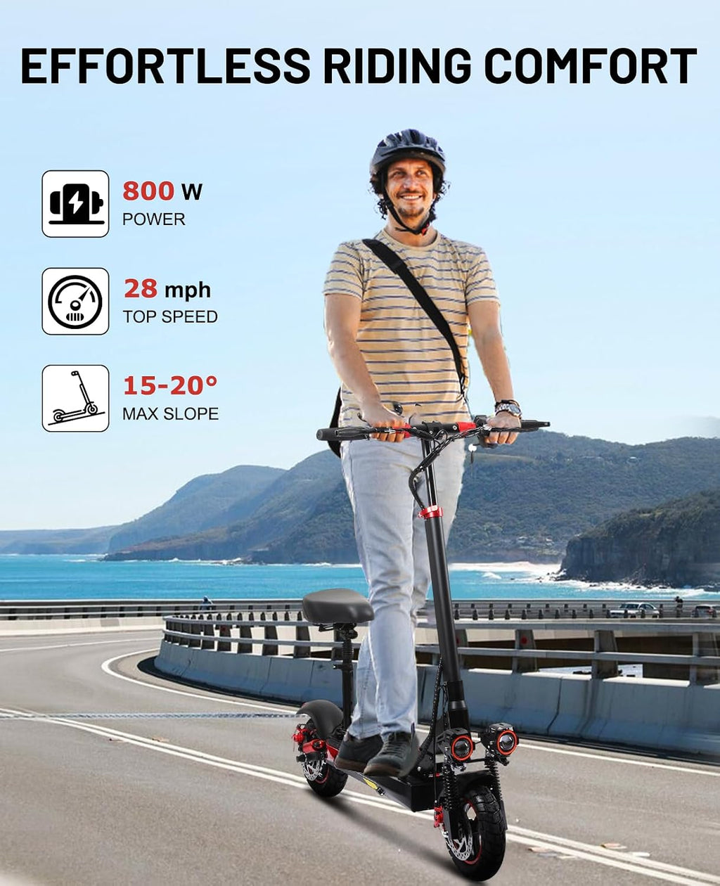 Offroad Electric Scooter Adults with Seat - 28-34 Miles Long Range & 25/34 Mph Fast Electric Scooters, 1200W All Terrian Escooter for Adult,Height Adjustable,Dual Suspensions Foldable Scooter