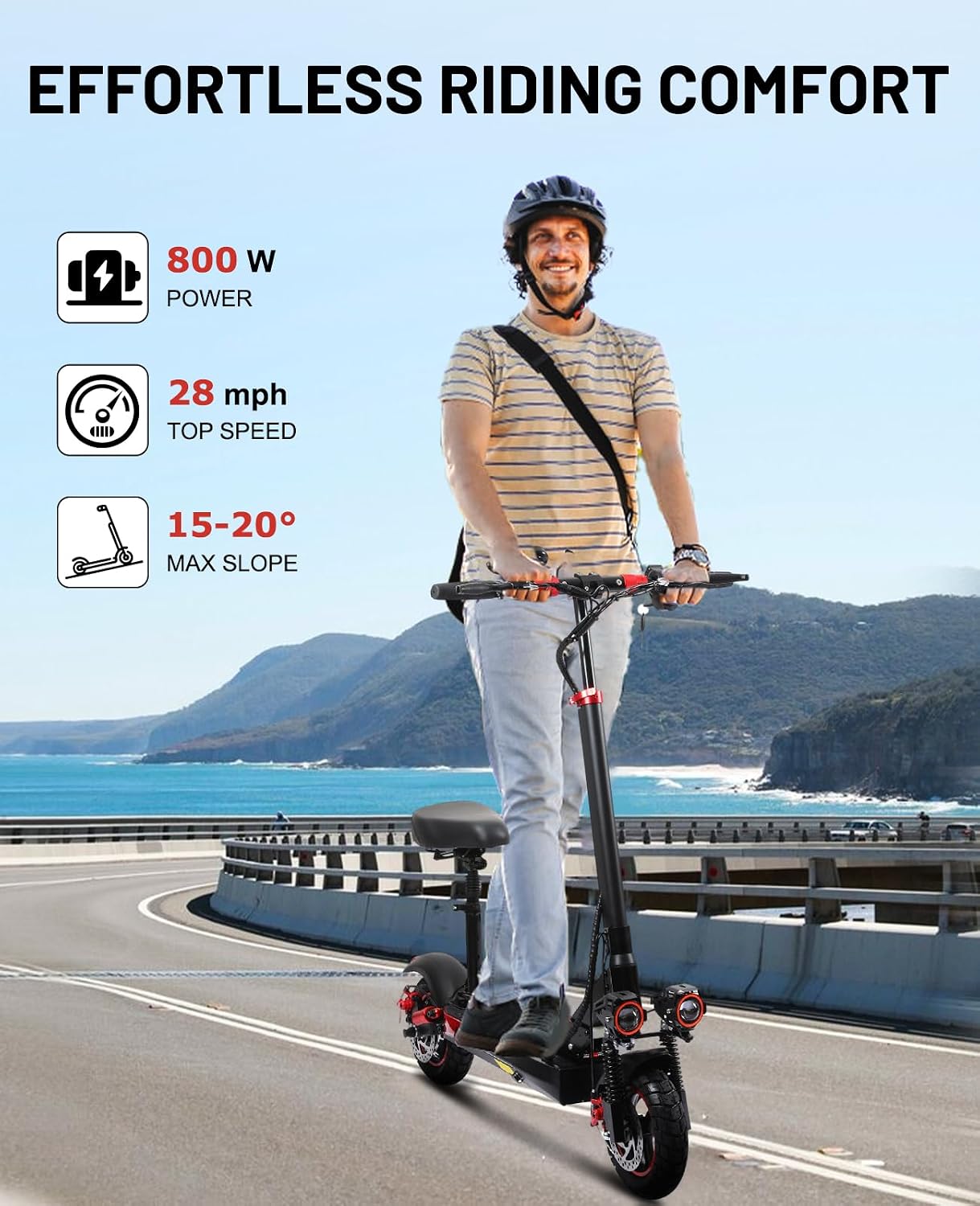 Offroad Electric Scooter Adults with Seat - 28-34 Miles Long Range & 25/34 Mph Fast Electric Scooters, 1200W All Terrian Escooter for Adult,Height Adjustable,Dual Suspensions Foldable Scooter