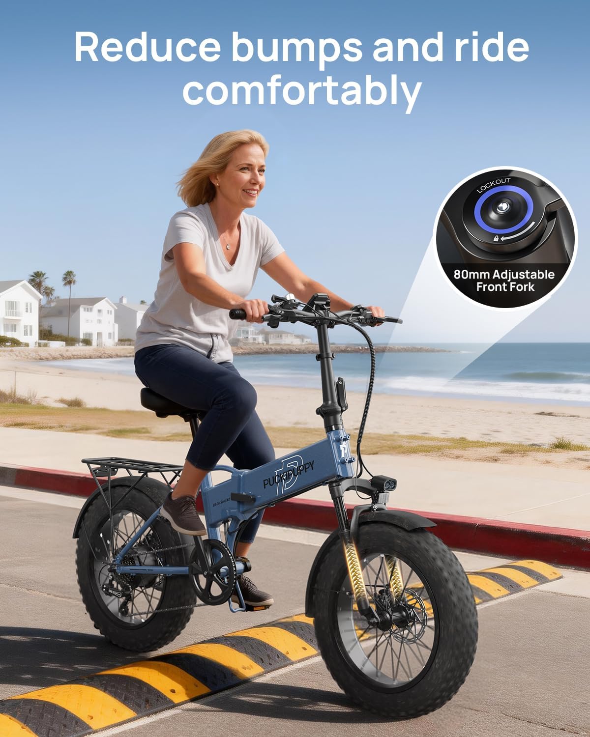 PUCKIPUPPY Folding Electric Bike, 960W Peak Foldable Ebike, 48V 15AH Battery Electric Bike for Adults, 20' Fat Tire, 7 Speed, 28MPH, 70Miles Range, Front Suspension, LCD Display, Dachshund