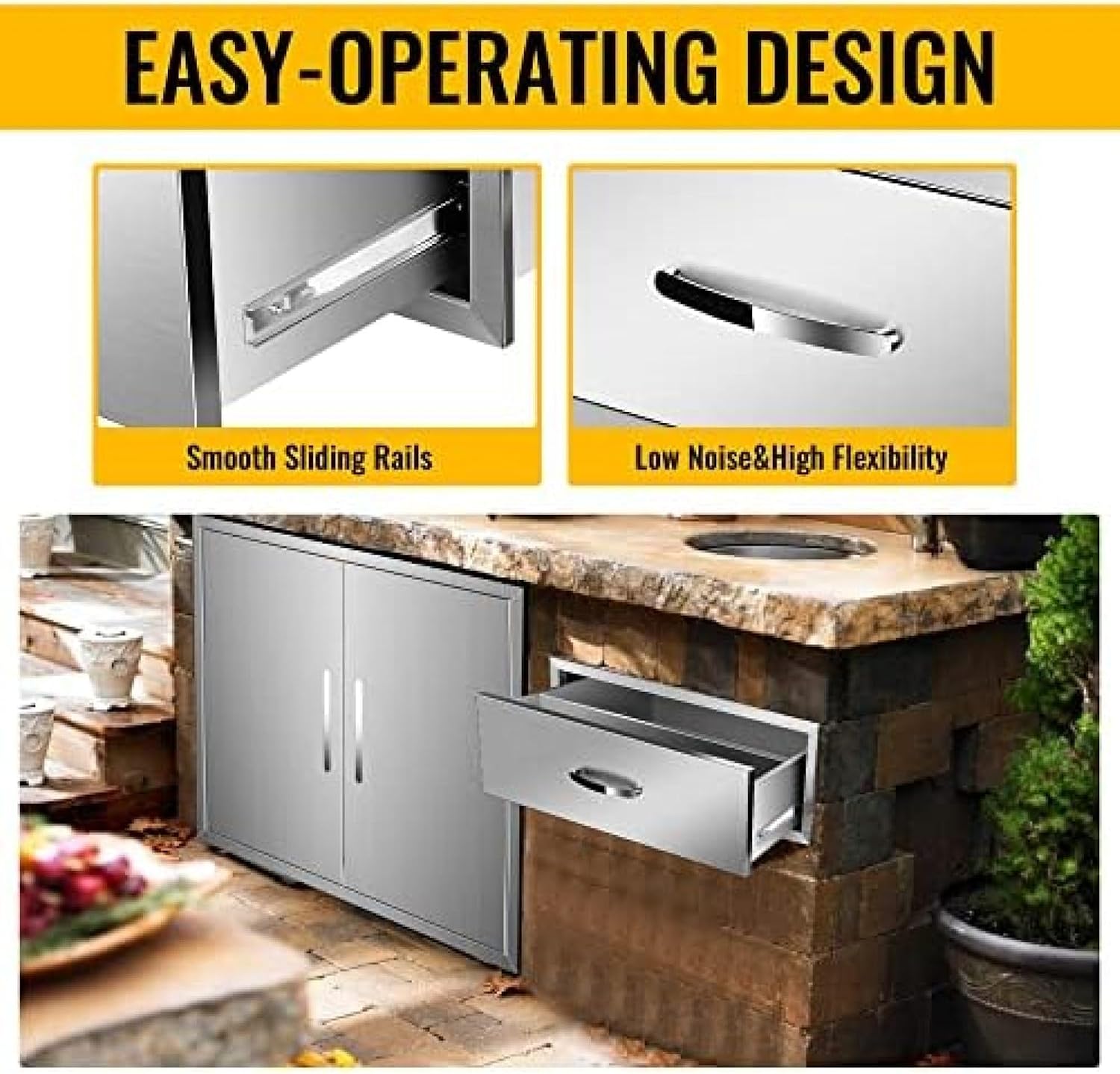 Outdoor Kitchen Drawer BBQ Drawer Outdoor Kitchen Access Drawers Horizontal- Stainless Steel Double Drawers for Outdoor Kitchen Grilling Station Or BBQ Island,30Wx23Dx10H