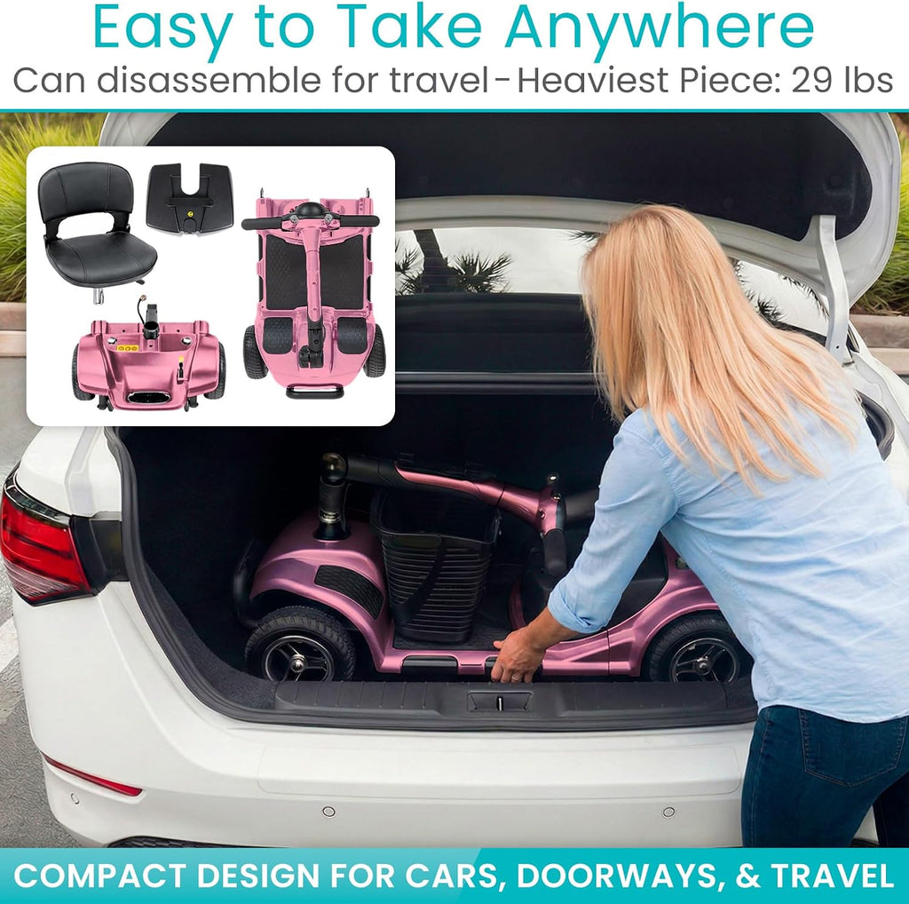 Vive 4 Wheel Mobility Scooter - Electric Powered Wheelchair Device - Compact Heavy Duty Mobile for Travel, Adults, Elderly - Long Range Power Extended Battery with Charger Included (Limited Edition)