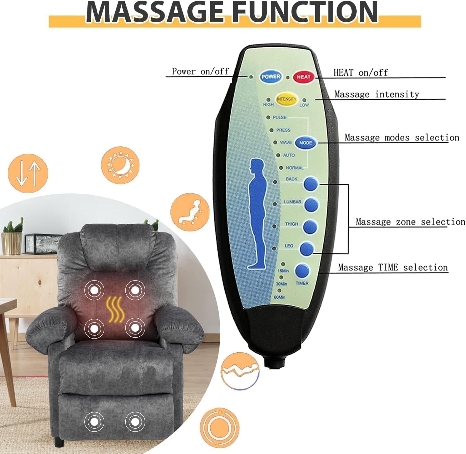 Pushback Massage Recliner Chairs with Heat for Adult, Fabric Reclining Chair, Small Manual Recliner Chair for Small Places, Home Theater Seating Lounge Chair for Living Room, Grey