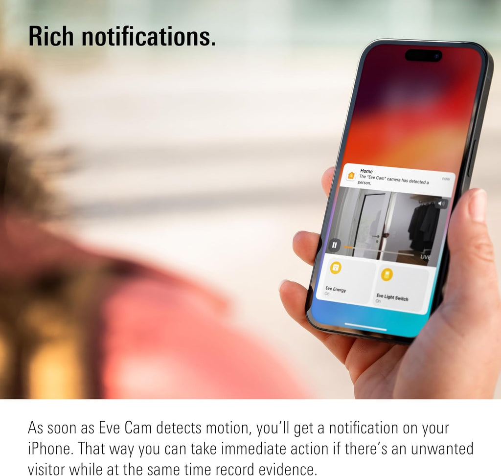 Eve Cam (Apple Home) – Smart Indoor Camera, 1080p Resolution, Wi-Fi, 100% Privacy, HomeKit Secure Video, iPhone Notifications, Microphone & Speaker, Night Vision, Flexible Installation