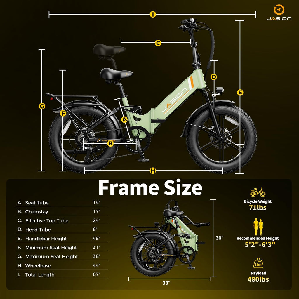 Jasion X Hunter ST 20' Electric Bike for Adults,Peak 1400W Motor,30MPH Max Speed Foldable Ebike,71 Miles Range Folding E Bicycles,624WH Battery,Hydraulic Disc Brakes,UL 2849 Certified