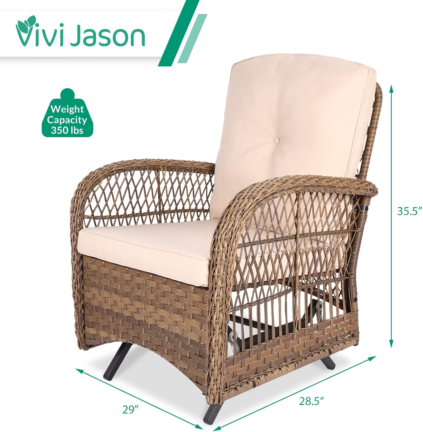 VIVIJASON 2-Piece Outdoor Wicker Glider Rocking Chair, Patio Rattan Swing Glider Chairs with Cushions & Steel Frame, All-Weather Gliding Lawn Wicker Furniture for Garden Backyard Porch